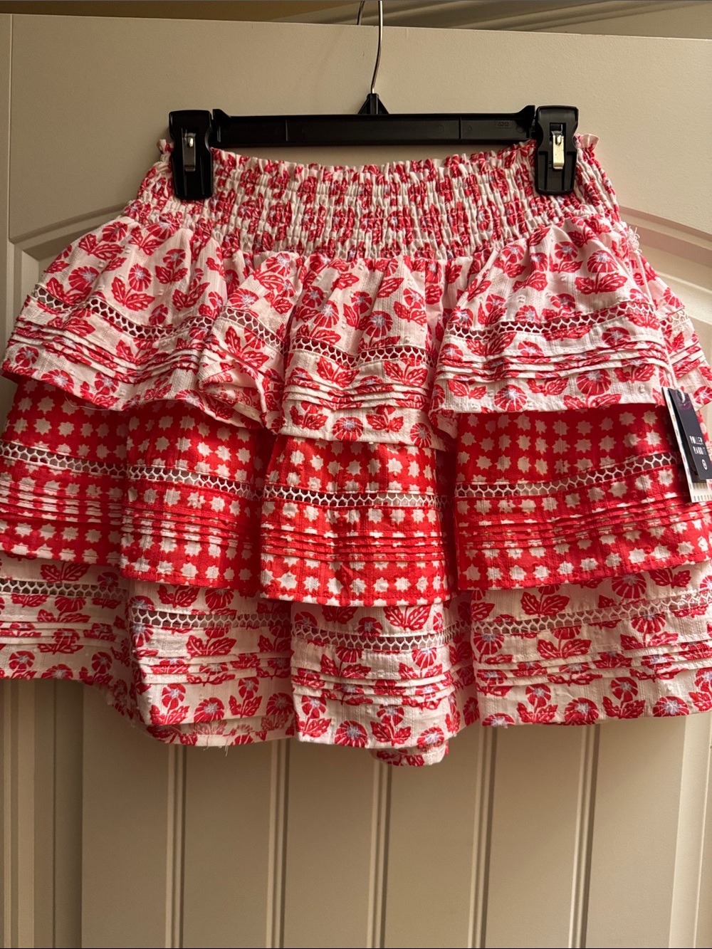 Roller Rabbit Red & White Tiered Ruffle Mini Skirt